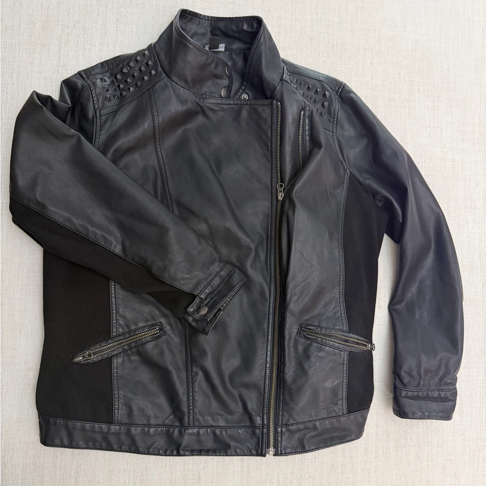 Black Studded Faux Leather Biker Jacket